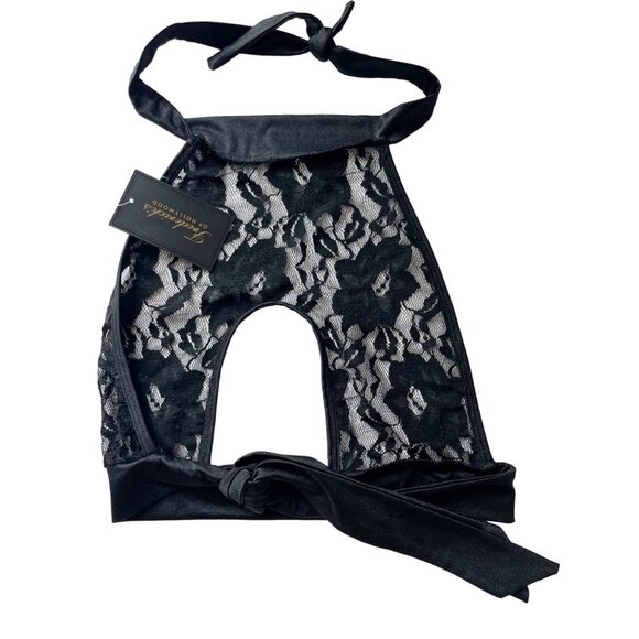 NEW Fredrick's of Hollywood Black Lace Bralette Lingerie Top Halter Size Medium - Picture 2 of 3